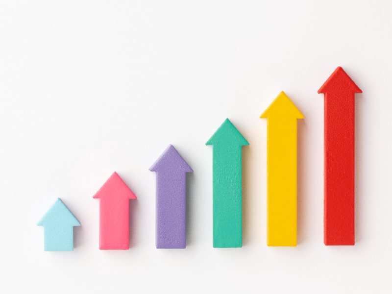 A colourful graph of arrows showing and increase and growth