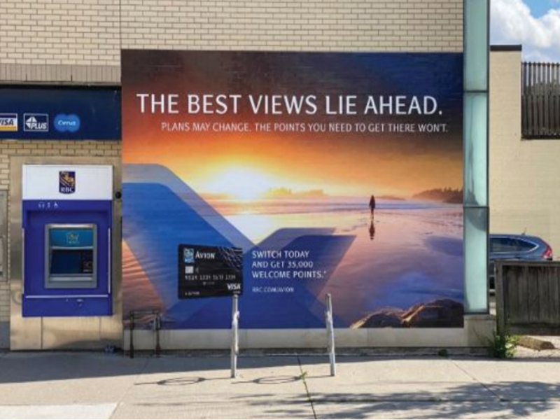 A large-scale vinyl cling in a Toronto RBC branch.