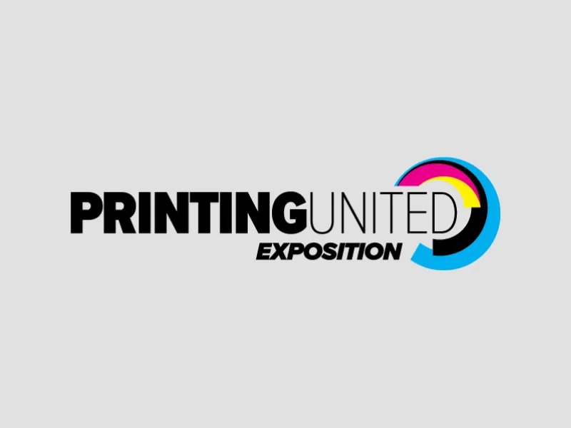 Printing United logo with CMYK swirl