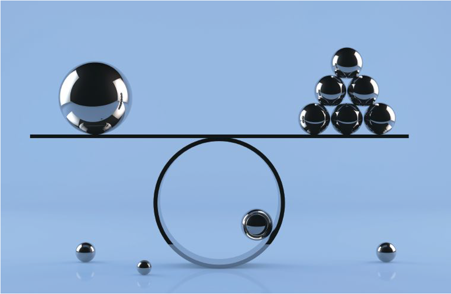 A scale balancing metal balls.